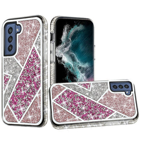 Samsung Galaxy S22 Ultra Rhombus Glitter Bling Diamond Case - Rose Pink