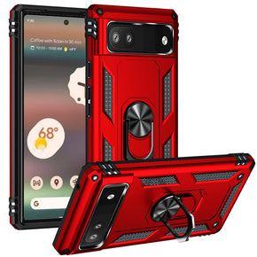Google Pixel 6a Hybrid Case (with Magnetic Ring Stand) - Red