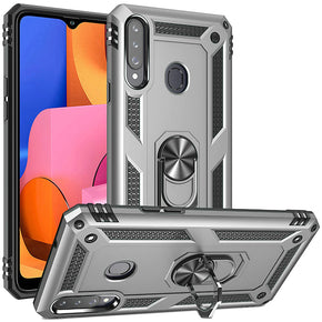 Samsung Galaxy A02s Hybrid Case (with Magnetic Ring Stand) - Silver / Black