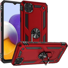 Samsung Galaxy A22 5G / Boost Celero 5G Hybrid Case (with Magnetic Ring Stand) - Red/Black