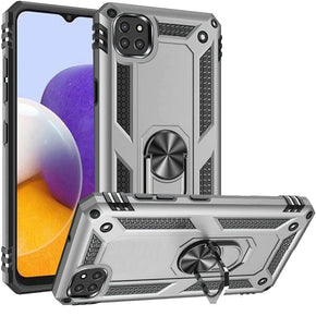 Samsung Galaxy A22 5G / Boost Celero 5G Hybrid Case (with Magnetic Ring Stand) - Silver/Black