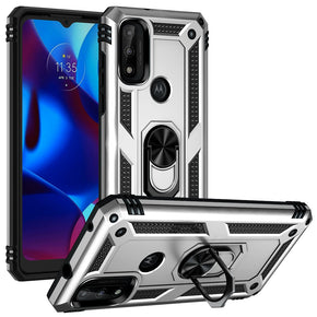 Motorola Moto G Pure / Moto G Power (2022) Hybrid Case (with Magnetic Ring Stand) - Silver / Black