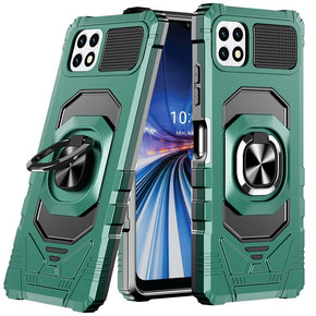 Samsung Galaxy A22 5G / Boost Celero 5G Robotic Hybrid Case (with Magnetic Ring Stand) - Midnight Green/Black