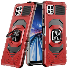 Samsung Galaxy A22 5G / Boost Celero 5G Robotic Hybrid Case (with Magnetic Ring Stand) - Red/Black
