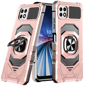 Samsung Galaxy A22 5G / Boost Celero 5G Robotic Hybrid Case (with Magnetic Ring Stand) - Rose Gold/Black