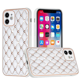Apple iPhone 13 Pro Max (6.7) Royal Electroplated Bling Design Hybrid Case - White