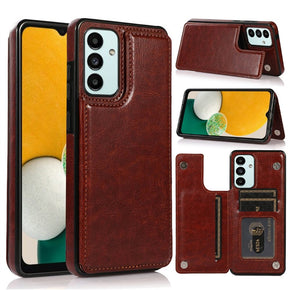 Samsung Galaxy A13 5G Luxury Card Holder Leather Case (w/ Magnetic Closure) - Brown