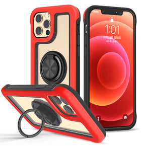 Apple iPhone 7/8/SE (2022)(2020) Transparent Hybrid Case (w/ Magnetic Ring Stand) - Red
