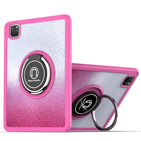 Apple iPad Air 10.9 (2020) / iPad Pro 11 (2021) / iPad Pro 11 (2020) / iPad Pro (2018) Two Tone Diamond Bling Hybrid Case (w/ Magnetic Ring Stand) - Hot Pink