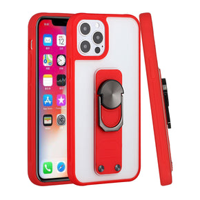Apple iPhone 11 (6.1) Tough Lever Transparent Hybrid Case (w/ Magnetic Ring Stand) - Clear / Red