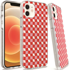 Apple iPhone 11 (6.1) Trendy Design Clear Bumper Hybrid Case - Red Squares