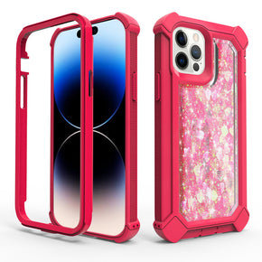 Apple iPhone 14 Pro Max (6.7) Twinkle Water Glitter 3-in-1 Hybrid Case - Hot Pink