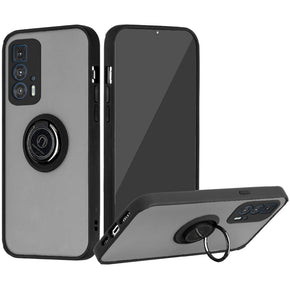 Motorola Edge 20 Pro Slim Hybrid Bumper Case (w/ Magnetic Ring Stand) - Transparent Smoke/Black