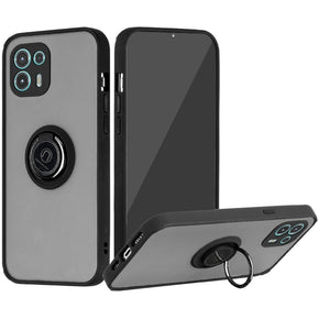 Motorola Edge 20 Lite Slim Hybrid Bumper Case (w/ Magnetic Ring Stand) - Transparent Smoke/Black