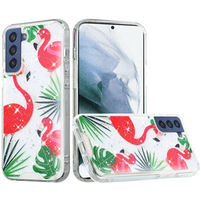 Samsung Galaxy S21 FE Glitter Design Transparent Hybrid Case - Flamingo