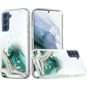 Samsung Galaxy S21 FE Glitter Design Transparent Hybrid Case - Green Galaxy