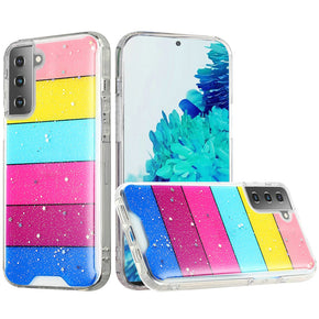 Samsung Galaxy S21 Glitter Design Transparent Hybrid Case - Stripes
