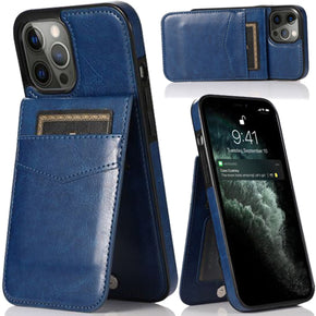Apple iPhone 11 (6.1) Luxury Leather Hybrid Case (with Vertical Card Holder & Magnetic Button Closure) - Blue