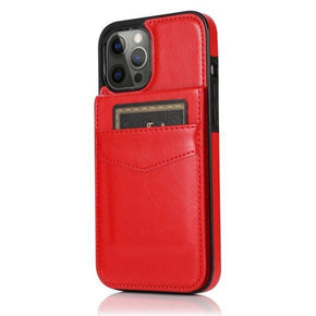 Apple iPhone 12 Pro Max (6.7) Luxury Leather Hybrid Case (w/ Vertical Card Holder & Magnetic Button Closure) - Red