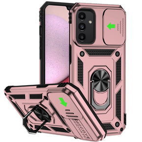 Samsung Galaxy A14 5G Well Protective Hybrid Case (with Camera Push Cover and Magnetic Ring Stand) - Rose Gold