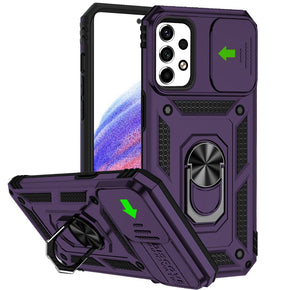 Samsung Galaxy A54 5G Well Protective Hybrid Case (with Camera Push Cover and Magnetic Ring Stand) - Purple