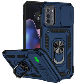 Motorola Moto Edge (2022) Well Protective Hybrid Case (with Camera Push Cover and Magnetic Ring Stand) - Blue