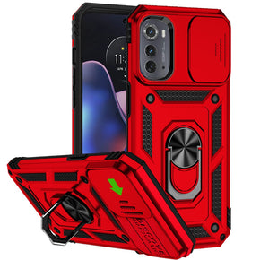 Motorola Moto Edge (2022) Well Protective Hybrid Case (with Camera Push Cover and Magnetic Ring Stand) - Red