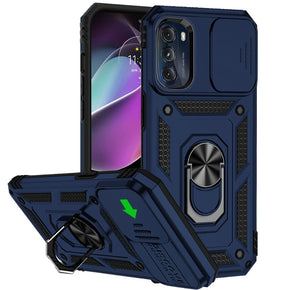 Motorola Moto G 5G (2022) Well Protective Hybrid Case (with Camera Push Cover and Magnetic Ring Stand) - Blue