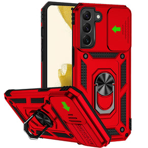 Samsung Galaxy S23 Well Protective Hybrid Case (with Camera Push Cover and Magnetic Ring Stand) - Red