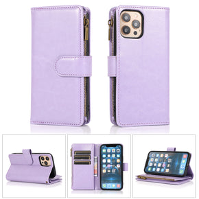 Apple iPhone 14 Pro Max (6.7) Luxury Wallet Case w/ Zipper Pocket - Purple
