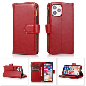 Apple iPhone 11 (6.1) Luxury Wallet Case with Zipper Pocket - Red
