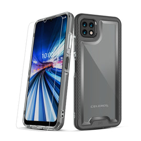 Samsung Galaxy A22 5G / Boost Celero 5G Lux Series Hybrid Case (w/ Tempered Glass) - Black