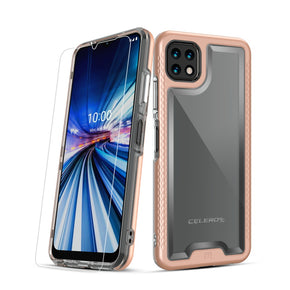 Samsung Galaxy A22 5G / Boost Celero 5G Lux Series Hybrid Case (w/ Tempered Glass) - Rose Gold