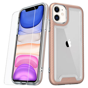 Apple iPhone 11 (6.1) Lux Series Transparent Hybrid Case (w/ Tempered Glass) - Rose Gold
