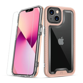 Apple iPhone 13 (6.1) Lux Series Transparent Hybrid Case (w/ Tempered Glass) - Rose Gold