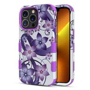Apple iPhone 13 Pro (6.1) TUFF Series Design Hybrid Case - Purple Hibiscus