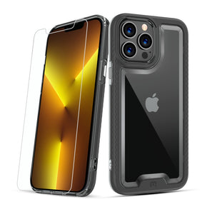 Apple iPhone 13 Pro (6.1) Lux Series Transparent Hybrid Case (w/ Tempered Glass) - Black
