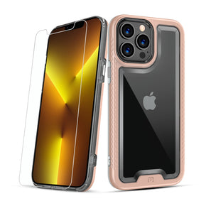 Apple iPhone 13 Pro (6.1) Lux Series Transparent Hybrid Case (w/ Tempered Glass) - Rose Gold