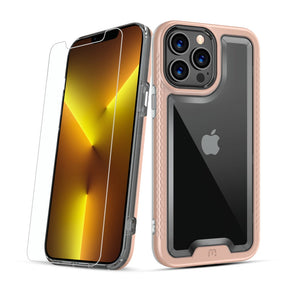Apple iPhone 14 Pro Max (6.7) Lux Series Transparent Hybrid Case (w/ Tempered Glass) - Rose Gold