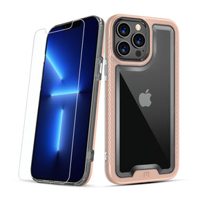 Apple iPhone 13 Pro Max (6.7) Lux Series Transparent Hybrid Case (w/ Tempered Glass) - Rose Gold