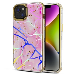 Apple iPhone 14 (6.1) TUFF Kleer Hybrid Case - Pink Marbling / Electroplated Gold