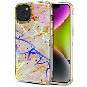 Apple iPhone 14 (6.1) TUFF Kleer Hybrid Case - Pale Yellow Marbling / Electroplated Gold