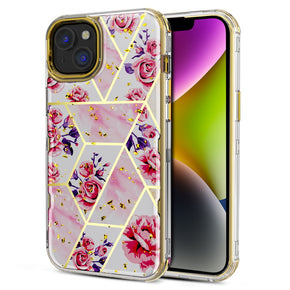 Apple iPhone 14 (6.1) TUFF Kleer Hybrid Case - Roses Marble / Electroplating Gold