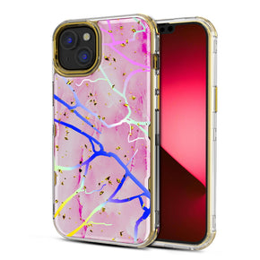 Apple iPhone 14 Plus (6.7) TUFF Kleer Hybrid Case - Pink Marbling / Electroplated Gold