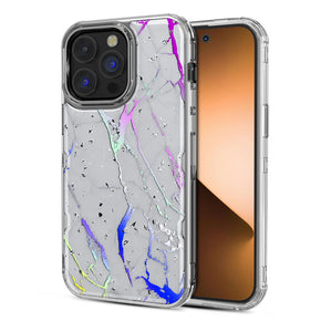 Apple iPhone 14 Pro (6.1) TUFF Kleer Hybrid Case - White Marbling / Electroplated Silver