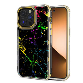 Apple iPhone 14 Pro (6.1) TUFF Kleer Hybrid Case - Black Marbling / Electroplated Gold