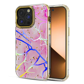 Apple iPhone 14 Pro (6.1) TUFF Kleer Hybrid Case - Pink Marbling / Electroplated Gold