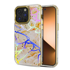 Apple iPhone 14 Pro (6.1) TUFF Kleer Hybrid Case - Pale Yellow Marbling / Electroplated Gold
