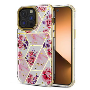 Apple iPhone 14 Pro (6.1) TUFF Kleer Hybrid Case - Electroplated Roses Marble / Electroplating Gold