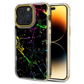 Apple iPhone 14 Pro Max (6.7) TUFF Kleer Hybrid Case - Black Marbling / Electroplated Gold